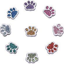 PandaHall Elite 45pcs Cat Dog Paw Slide Charms Beads 9 Color Glitter Animal Footprint Chunk Charms Pendants for DIY Flat Bracelet Wristbands Necklace Choker Jewelry Making