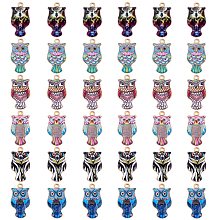 36Pcs 6 Colors Rack Plating Alloy Enamel Pendants, Cadmium Free & Nickel Free & Lead Free, Light Gold, Owl, Mixed Color, 23.5x13x2mm, Hole: 1.4mm, 6pcs/color