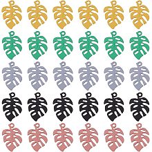 BENECREAT 30Pcs 5 Colors Spray Painted Alloy Charms Pendants, Banana Leaf Dangle Pendants for DIY Necklace Earrings Bracelet Wristband Keychain Jewelry Making, Hole: 3mm