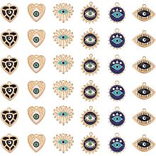 SUPERFINDINGS 36Pcs 6 Style Evil Eye Alloy Pendant Lucky Eye Enamel Charm Flat Round Heart Turkey Evil Eye Dangle Charms for Bracelets Necklaces Earrings Jewelry Making, Hole: 1.5~2mm