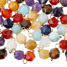 Arricraft 60Pcs Chakra Theme Natural Mixed Stone Charms, with Golden Tone Brass Loops, Faceted Round, 13.5x7.5mm, Hole: 2.5mm