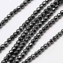 Honeyhandy Non-magnetic Synthetic Hematite Bead Strands, Faceted Round, 2mm, Hole: 0.8mm, about 190pcs/strand, 16 inch