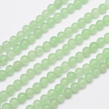 Honeyhandy Natural & Dyed Malaysia Jade Bead Strands, Round, Light Green, 4mm, Hole: 0.8mm, about 92pcs/strand, 15 inch