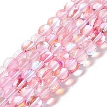 Synthetic Moonstone Beads Strands, Round, Pearl Pink, 8mm, Hole: 1mm, about 48pcs/strand, 14.57''~15.35''(37~39cm)