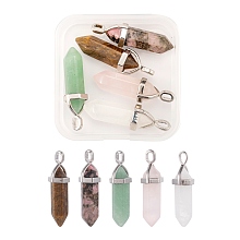 Honeyhandy 5Pcs 5 Style Natural Gemstone Pendants, with Platinum Brass Findings, Bullet, 1Pc/Style