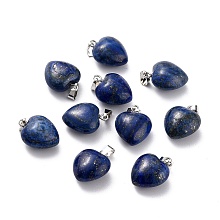 Honeyhandy Natural Lapis Lazuli Pendants, with Platinum Brass Loops, Heart, 18~19x15~15.5x7.5~10mm, Hole: 6x2.5~3mm