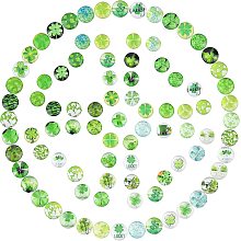 PandaHall Elite Clover Glass Cabochons, 100pcs 12mm Shamrock Four Leaf Tiles 50 Styles Spring Green Half Round Dome Cabochon Irish Mosaic Tile for Christmas St. Patrick's Day Photo Jewelry Making