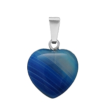 Honeyhandy Natural Banded Agate Charms, with Silver Tone Metal Findings, Heart, Dyed, 16x6mm