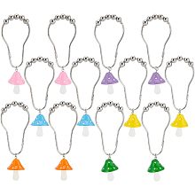 12 Pcs Shower Curtain Hooks, Mixed Color Iron Decorative Mushroom Shower Curtain Rings Metal Curtain Rings with Mushroom Resin Pendants for Bathroom Shower Curtain Rod