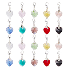 SUNNYCLUE Heart Glass Pendants with Silver Color Plated Brass Lobster Claw Clasps, Mixed Color, 31mm, 50pcs/box