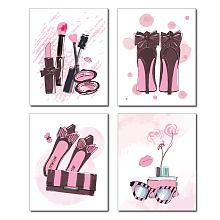 CREATCABIN 4pcs Pink Canvas Wall Art Print Poster Set High Heels Flower Sunglasses Makeup Fashion Decor Modern Artwork for Dressing room Bedroom Bathroom Home Girls Gift Decoration 8 x 10inch Unframed