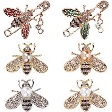 GORGECRAFT 6Pcs Bee Rhinestone Brooch Sweater Shawl Clip Honeybee Brooch Pins Crystal Insect Themed Alloy Badge with Rhinestone Plastic Pearl for Women Wife Sisters Friends Daily Wear or Dating