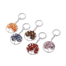 Honeyhandy Natural Gemstone Keychain, with Alloy Split Key Rings, Ring with Tree, Platinum, 11.5cm