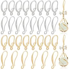 BENECREAT 32 PCS 4 Styles Real Gold and White Gold Plated Brass Earring Hooks, Curved Ear Hooks with Horizontal Loops, for Jewelry Making, DIY Craft Creations，Pin: 1mm