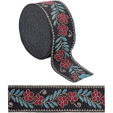 GORGECRAFT 7.65 Yard Embroidered Jacquard Ribbon 2" Width Vintage Embroidered Ribbon Floral Woven Trim Fabric for Embellishment Craft Supplies, Black