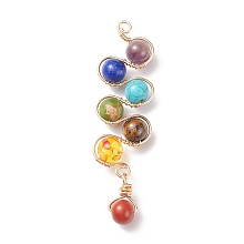 Honeyhandy Chakra Gemstone Beaded Big Pendants, with Copper Wire, Round, 70x20x89mm, Hole: 2mm