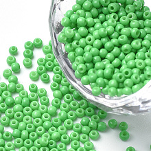 FGB 12/0 Baking Paint Glass Seed Beads, Round, Lime Green, 2x1.5mm, Hole: 0.3mm, about 30000pcs/bag