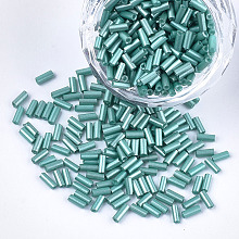 Honeyhandy Glass Bugle Beads, Round Hole, Opaque Colours, Dark Cyan, 3~5x1.5~2mm, Hole: 0.8mm, about 15000pcs/bag