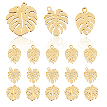 DICOSMETIC 18Pcs 3 Styles Monstera Leaf Charms Stainless Steel Tropical Leaf Charms Hollow Leaf Pendants Golden Plant Charms for Jewelry Making DIY Necklace Bracelet, Hole: 1~1.4mm