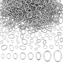 PandaHall Elite 800Pcs 8 Style 304 Stainless Steel Open Jump Rings, Oval, Stainless Steel Color, 3.5~8x2.5~6x0.5~1mm, Inner Diameter: 1.5~4x2.5~6.5mm, 100pcs/style