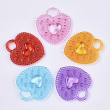 Honeyhandy Transparent Acrylic Pendants, Dyed, Heart, Mixed Color, 31x27.5x4mm, Hole: 6x7mm, about 390pcs/500g