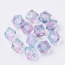 Honeyhandy Two Tone Transparent Spray Painted Acrylic Bead, Polygon, Pink, 7.5x8x8mm, Hole: 1.8mm