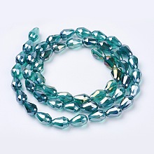 Honeyhandy Electroplate Glass Beads Strands, AB Color Plated, Faceted Teardrop, Cyan, 15x10mm, Hole: 1mm, 50pcs/strand, 27.1 inch