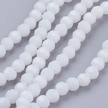 Honeyhandy Faceted Round Glass Beads Strands, White, 4mm, Hole: 1mm, about 98pcs/strand, 13.7 inch