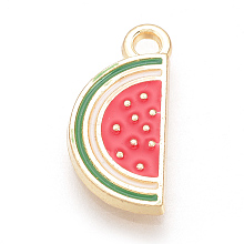 Honeyhandy Alloy Enamel Pendants, Watermelon, Red, 17x8x2mm, Hole: 2mm