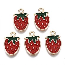 Honeyhandy Alloy Enamel Pendants, Cadmium Free & Lead Free, Strawberry, Light Gold, Red, 18.5x12x1.5mm, Hole: 1.5mm