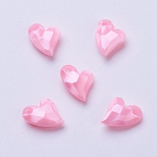 Honeyhandy Acrylic Pendants, Imitation Pearl, Heart, Faceted, Pink, 11x9x4mm, Hole: 0.5mm