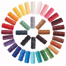 PandaHall Elite 36 Rolls 38 Yards/Roll 0.6mm Wax Coated Cords Sewing Polyester Thread Leather Sewing Thread Colorful Jewelry Wax Strings for DIY Bracelets Handcraft, 472 Yards Totally