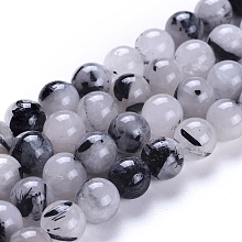 Arricraft Natural Tourmalinated Quartz/Black Rutilated Quartz Beads Strands, Round, 10mm, Hole: 1mm, about 40pcs/strand, 15.7 inches(40cm)