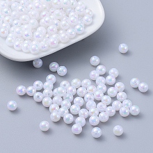 Honeyhandy Eco-Friendly Poly Styrene Acrylic Beads, AB Color Plated, Round, White, 6mm, Hole: 1mm, about 4950pcs/500g