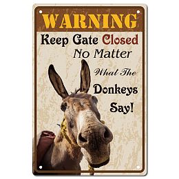 CREATCABIN Funny Donkey Sign Vintage Tin Signs Metal Wall Art Garden House Plaque for Bathroom Kitchen Cafe Halloween Christmas Decor 8 x 12Inch Warning Keep Gate Closed No Matter What The Donkey Say