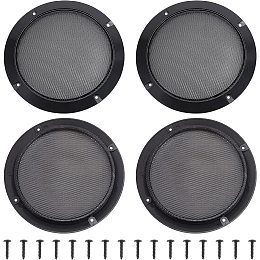 OLYCRAFT 4 Set Audio Speaker Cover Mesh 6.5 Inch Speaker Grill Cover Mesh Flat Round Speaker Grill Decorative Circle with Screws for Speaker Cabinet, Home Speaker, Car Speaker Electrophoresis Black