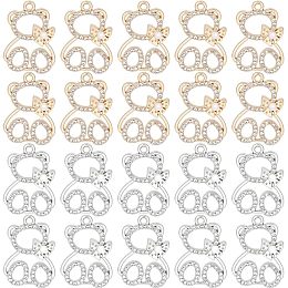 SUNNYCLUE 1 Box 32PCS Bear Charm Bulk Rhinestone Charms Bears Golden Cubic Zirconia Silver Teddy Bear Cute Animal Tiny Micro Pave Alloy Charms for Jewelry Making Charms Necklace Earrings DIY Craft