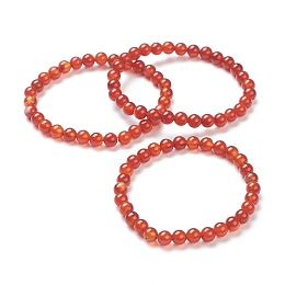 Honeyhandy Natural Red Agate Beaded Stretch Bracelets, Round, Beads: 6~6.5mm, Inner Diameter: 2-1/4 inch(5.55cm)