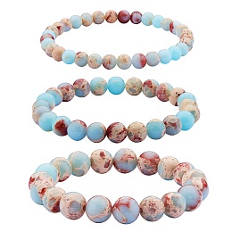 Honeyhandy 3Pcs 3 Size Synthetic Imperial Jasper Round Beaded Stretch Bracelets Set, Gemstone Jewelry for Women, Pale Turquoise, Inner Diameter: 2-1/8 inch(5.5cm), Beads: 6~10mm, 1Pc/size