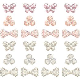 Arricraft 36 Pcs 6 Style Pearl Patches, Butterfly Bowknot Windmill Pearl Patch Stickers Glittered Plastic Pearl Applique Embroidery Applique Badges for Sewing DIY Crafts Clothes Hats Bags