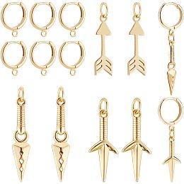 BENECREAT 12PCS 18K Gold Plated Brass Jewelry Pendant Hoop Earring Findings with Mixed Shape Brass Dangle Charms for Earring Necklace Jewelry Making