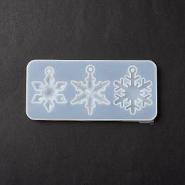 Honeyhandy Christmas Theme DIY Snowflake Pendant Silicone Molds, Resin Casting Molds, for UV Resin & Epoxy Resin Jewelry Making, White, 70x150x8.5mm, Hole: 3.5mm, Inner Diameter: 50~56x38~43mm