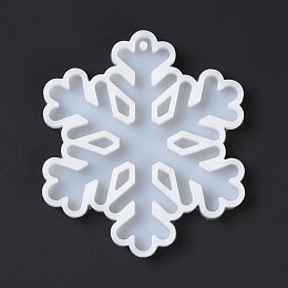 Honeyhandy Snowflake Pendant Silicone Molds, Resin Casting Molds, for UV Resin, Epoxy Resin Craft Making, Christmas Theme, White, 81x70x6mm, Hole: 3mm