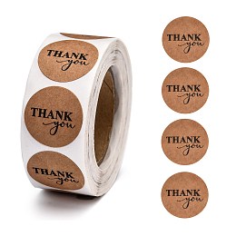 Honeyhandy DIY Scrapbook, 1 Inch Thank You Stickers, Decorative Adhesive Tapes, Flat Round with Word Thank You, BurlyWood, 25mm, about 500pcs/roll