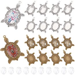 PandaHall Elite 20 Sets Turtle Pendant Settings 25 x 18 mm Oval Cabochons Base Blank Bezel Pendant Tray Cameo Bezel Cabochon Settings for Photo Pendant Jewelry Making Antique Silver and Antique Bronze