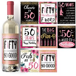 Arricraft 18 Sheets 9 Style 50th Birthday Theme Paper Adhesive Sticker Colorful Wine Bottle Label Sticker Wine Decal Marriage Labels Supplies for Birthday Party Anniversary Decoration 3.93x4.92in