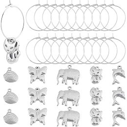 UNICRAFTALE DIY Animal Pendant Wine Glass Charm Tag Making Kits 30 Pcs Stainless Steel Animal Themed Charms with 6 Pcs Wine Glass Charm Ring for Wine Glasses Decoration Making