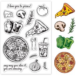 GLOBLELAND Pizza Silicone Clear Stamps Mushroom Cheese Green Pepper Transparent Stamps for Birthday Valentine's Day Party Cards Making DIY Scrapbooking Photo Album Decoration Paper Craft