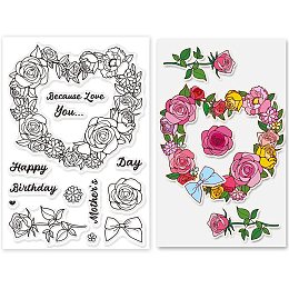 GLOBLELAND Floral Heart Frame Silicone Clear Stamps Transparent Stamps for Birthday Easter Holiday Cards Making DIY Scrapbooking Photo Album Decoration Paper Craft