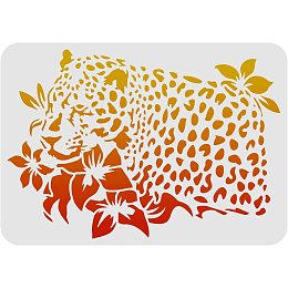 FINGERINSPIRE Leopard Stencils 11.7x8.3 inch A4 Plastic Leopard Drawing Painting Stencils Leopard Flowers Pattern Wall Stencils Reusable Stencils for Painting on Wood, Floor, Wall and Tile